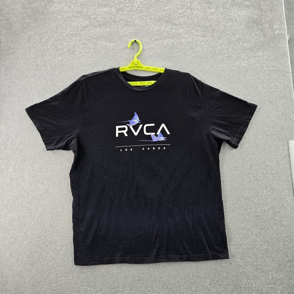 RVCA‎ Men Shirt XXL Black Stingray Graphic Logo Short Sleeve